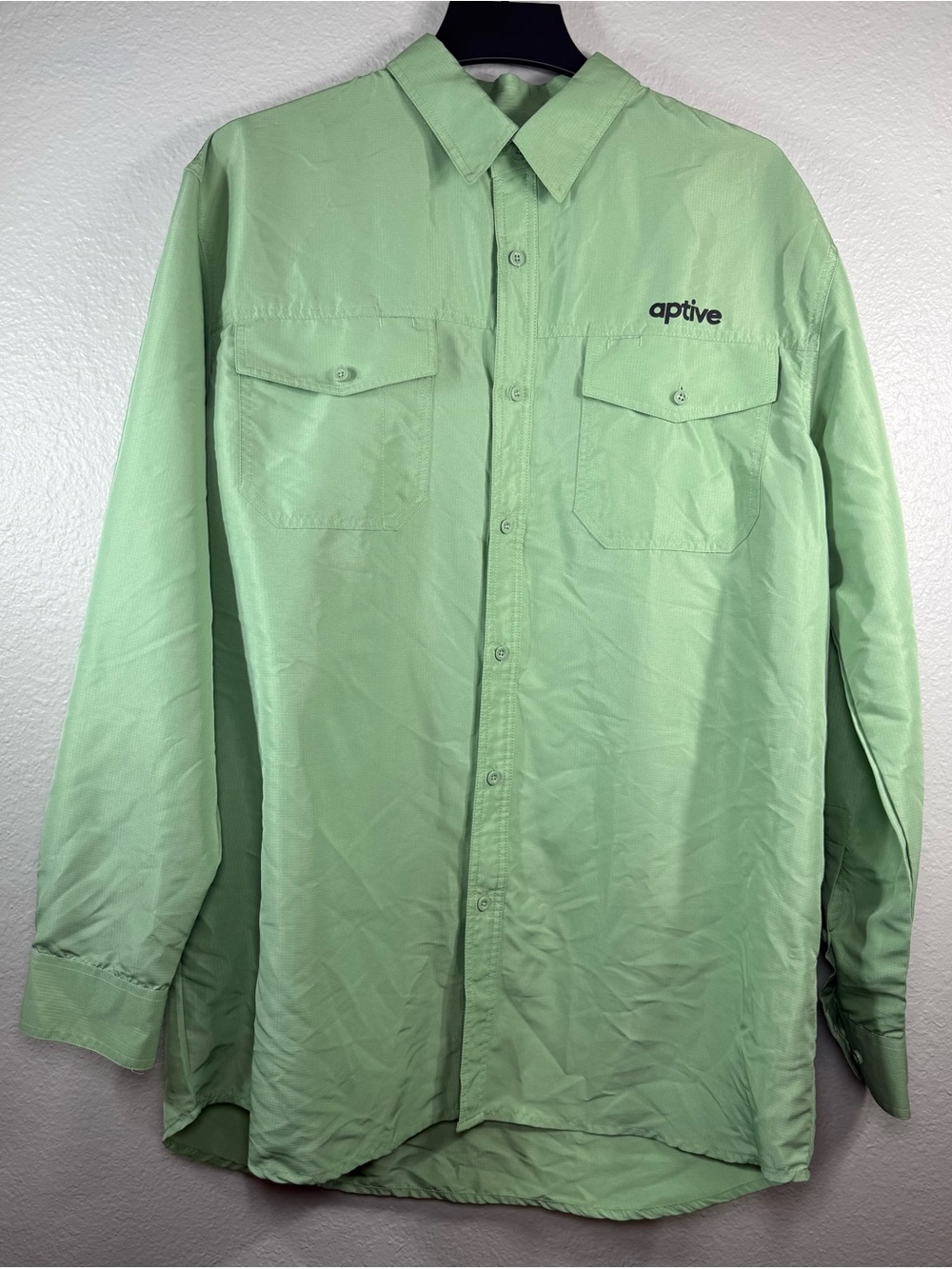 Men’s Green Long Sleeve Fishing Hiking Shirt Size‎ L (2XL) Ventilated Active Fit